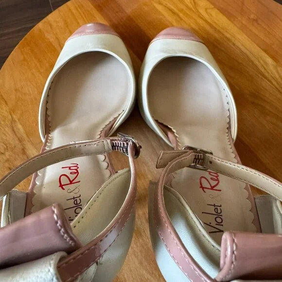 Violet & Red “Chloe” Pink & Ivory Spectator Heels  Women’s 8M  3.5” Heel - Picture 8 of 9
